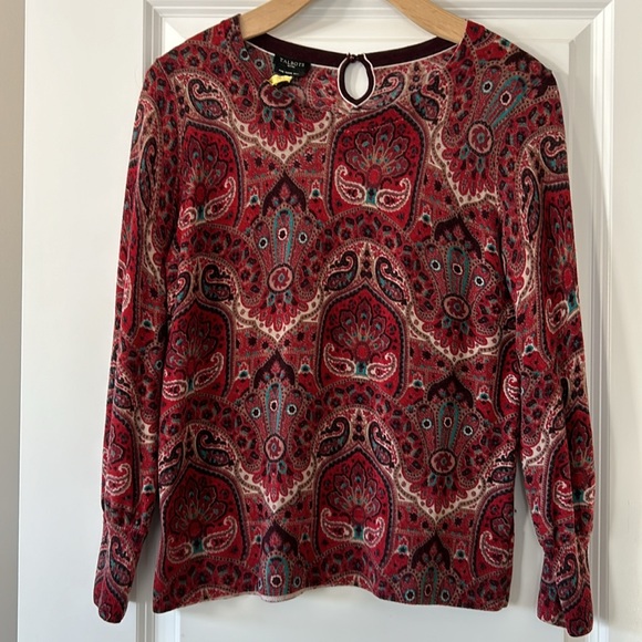 Talbot's Petites Paisley Print Merino Wool Pullover Lightweight Sweater w Cuffs - Picture 4 of 10